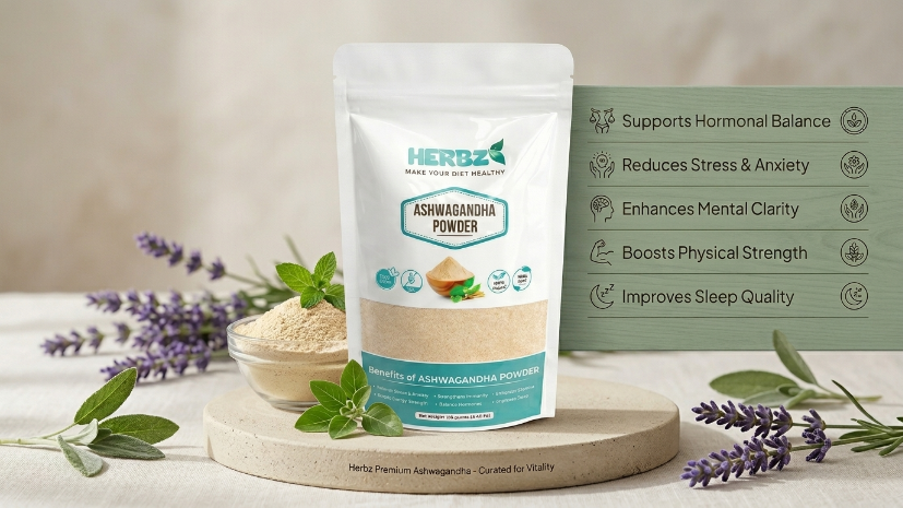 Herbz Premium Ashwagandha: Your Natural Remedy for Stress Relief, Vitality & Hormonal Balance | 125g