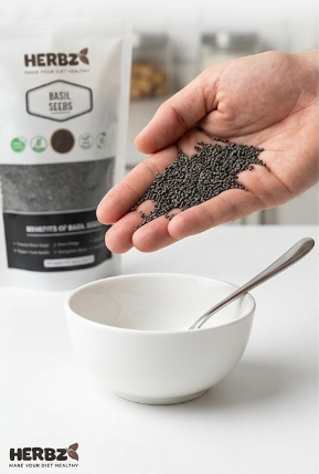 HERBZ Basil Seeds | • Digestion • Hydration • Wellness Support | 200 g