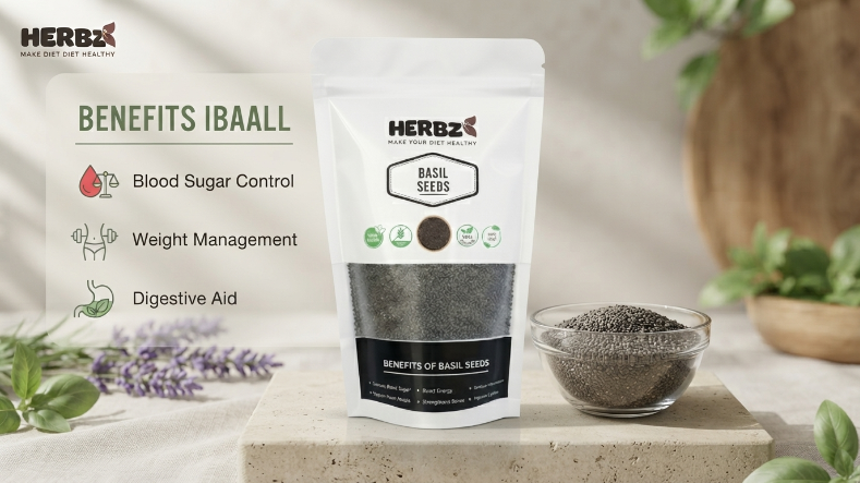 Herbz Premium Basil Seeds: A Cooling Superfood for Digestion, Hydration & Natural Wellness | 200g