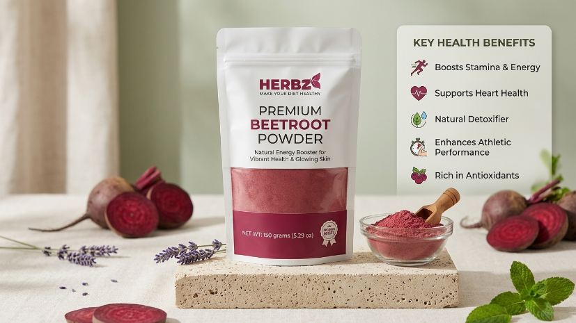 Herbz Premium Beetroot Powder: Natural Energy Booster for Vibrant Health & Glowing Skin | 150g