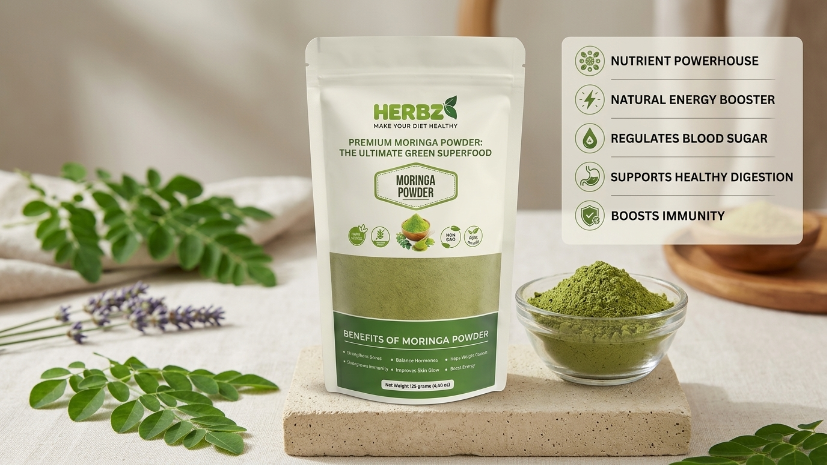 Herbz Premium Moringa Powder: The Ultimate Green Superfood for Energy & Immunity | 125g