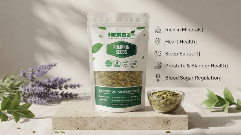 Herbz Premium Pumpkin Seeds: Crunchy, Nutrient-Dense Superfood for Heart & Prostate Health | 175g